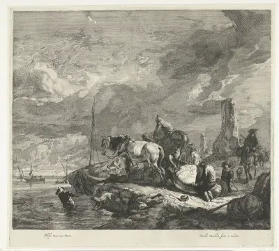 Lading van schip wordt gelost aan de kust