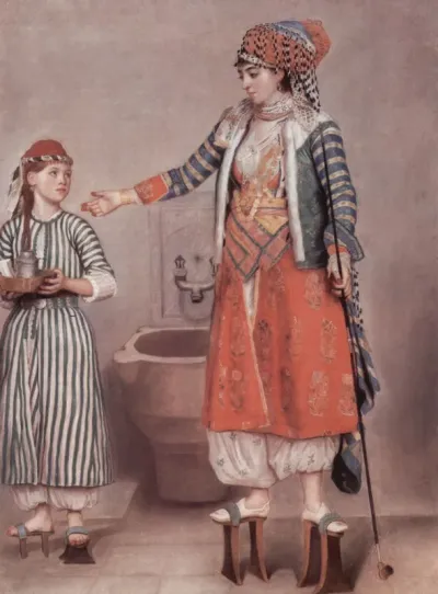 Lady and her maid in the bath