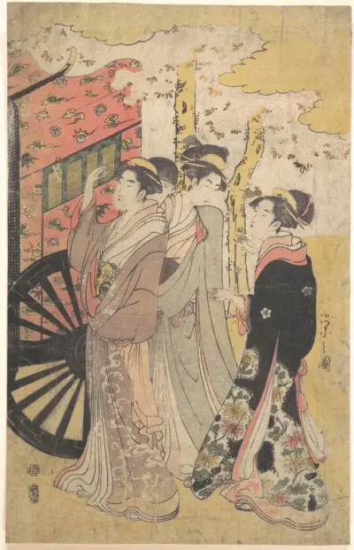 Lady in a Court Carriage Viewing Cherry Blossoms