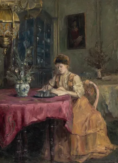 Lady reading in a luxurious interior