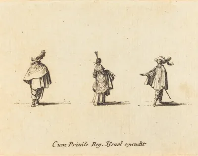 Lady with Dress Gathered Up, and Two Gentlemen