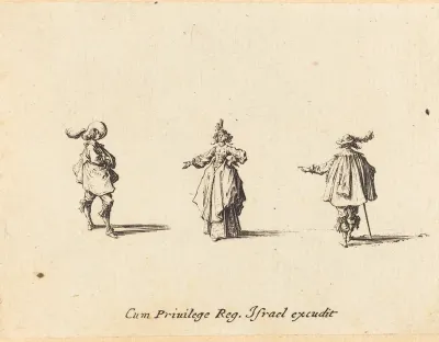 Lady with Outstretched Arm, and Two Gentlemen
