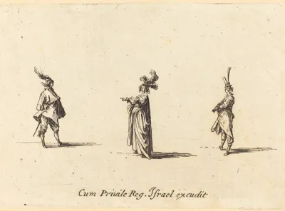 Lady with Plumed Hat, and Two Gentlemen