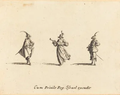 Lady with String Instrument, and Two Gentlemen