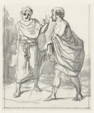 Laenas trekt een cirkel in het zand rond Antiochus IV Epiphanes