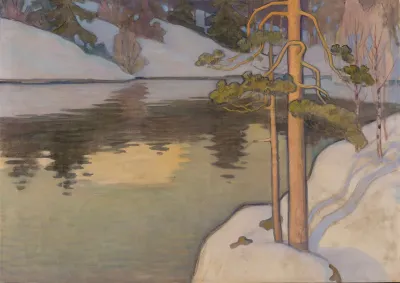 Lake with Snow on the Shore