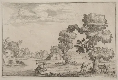 Lakeside Village with Herdsmen