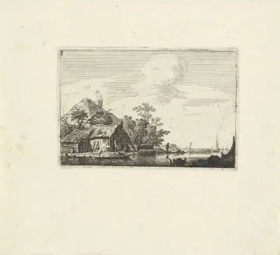 Lamdschap met boerderij, hengelaar en fuiken