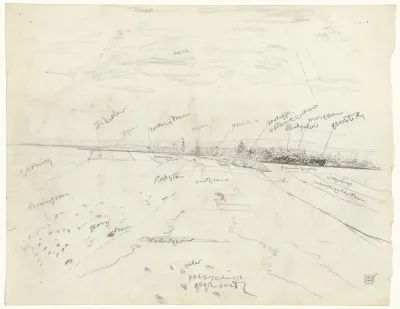 Landbouwgronden en een heuvelrug op de horizon