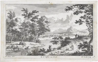 Landcschap met man op ezel