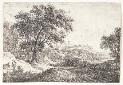 Landevej med vejfarende, der gør holdt ved en lille bakke