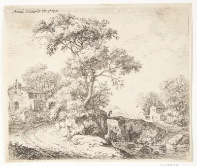 Landevej ved en flod med et kapel og en træbro