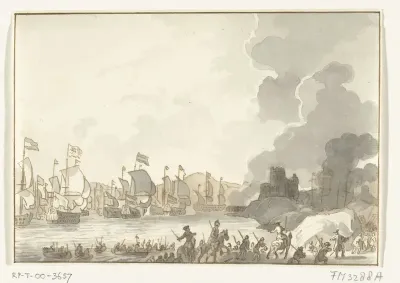 Landing van de Engelse en Nederlandse vloot bij Cadiz, 1702