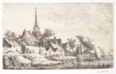 Landsby med kirke ved en flod