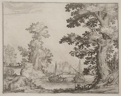 Landscape and River with Anchored Vessels