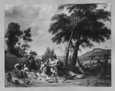 Landscape; loving couples at breakfast