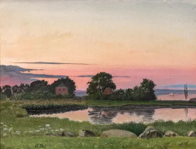 Landscape near Ry at sunset.
