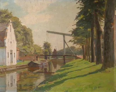 Landscape with a bridge over a canal.