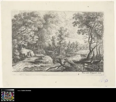 Landscape with a Brook and Two Men Resting under a Tree