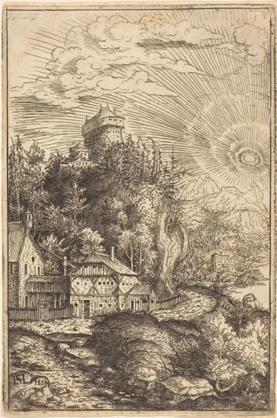 Landscape with a Castle and Radiating Sun