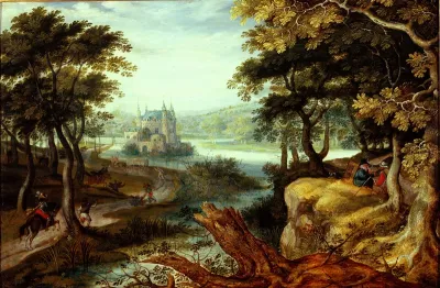 Landscape with a castle and staffage
