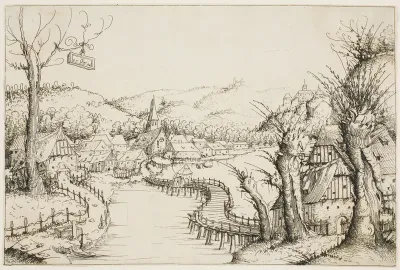 Landscape with a Curved Wooden Bridge