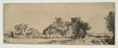 Landscape with a Farmhouse Along a Road Beside a Canal — Rembrandt (Rembrandt van Rijn) Kanvas Tablo