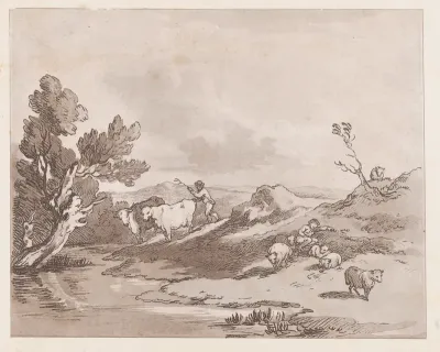 Landscape with a Figure Herding Cattle to Water