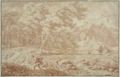 Landscape with a Man Walking into the Wind