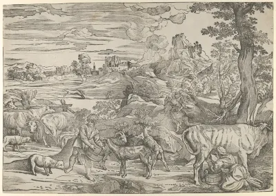 Landscape with a milkmaid at right and a boy at left