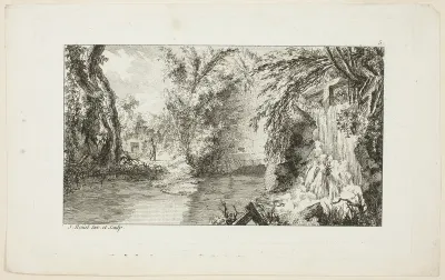 Landscape with a Walker and a Cascade, plate 5 from the second suite Livre de paysages (Book of Landscapes)