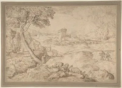 Landscape with an Old Woman Holding a Spindle