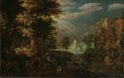 Landscape with animals and ruins