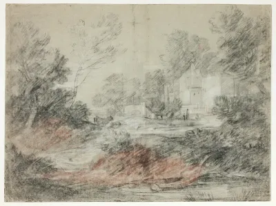 Landscape with Buildings by a Stream
