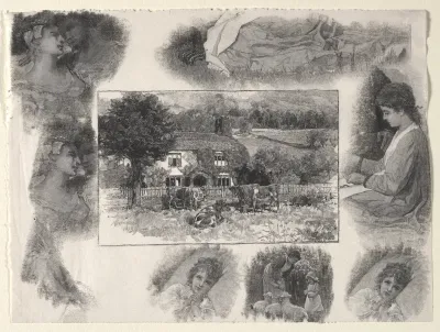 Landscape with Cottage and Cows Surrounded by Various Sketches