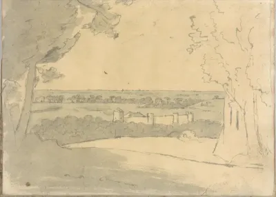 Landscape with distant buildings (Smaller Italian sketchbook, leaf 23 recto)