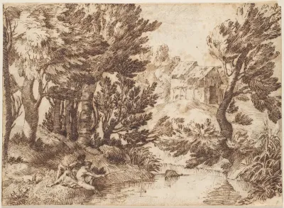 Landscape with Figure Reclining and Figure Fishing