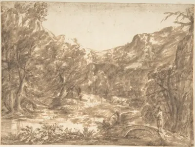 Landscape with Figure Standing on a Bridge