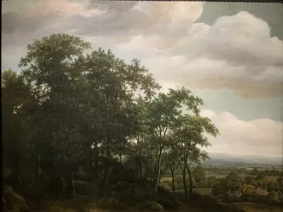 Landscape with forested hill and distant view