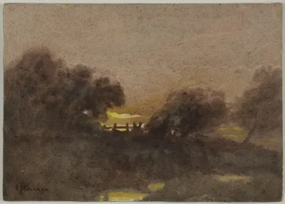 Landscape with Gate at Sunset