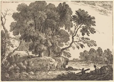 Landscape with Group of Trees Surrounded by Water