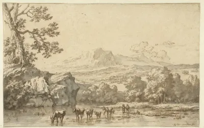 Landscape with Herders and Cattle Crossing a River