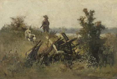 Landscape with hunter and dog