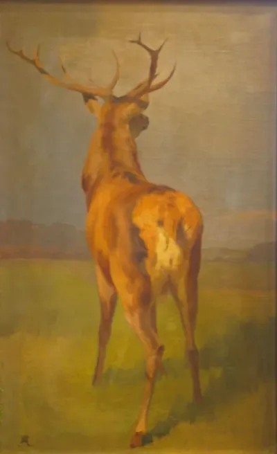 Landscape with red deer.