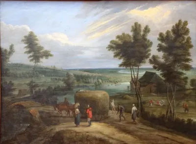 Landscape with river and hay - harvest