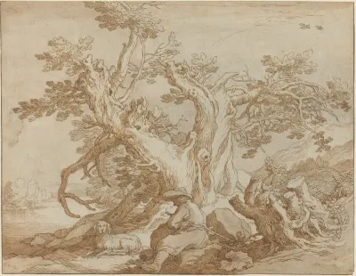 Landscape with Seated Figure and Dog