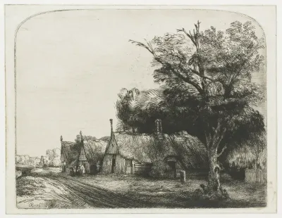 Landscape with Three Gabled Cottages beside a Road