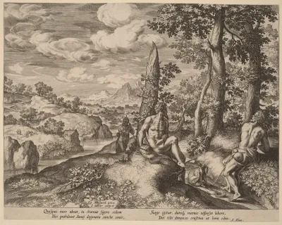Landscape with Three Nude Men and a Dog