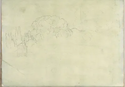 Landscape with trees and a tower (Smaller Italian sketchbook, leaf 15 recto)