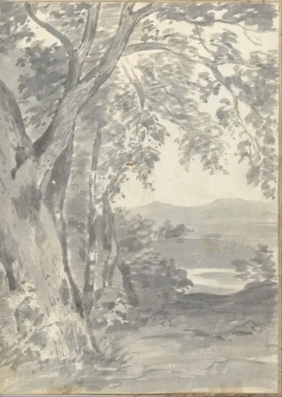 Landscape with trees and distant hills (Smaller Italian sketchbook, leaf 37 recto)